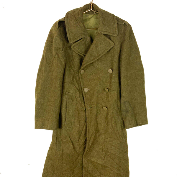 Vintage 1940s U.S. Army World War II Wool Trench Coat Size 36R Brown Button Up