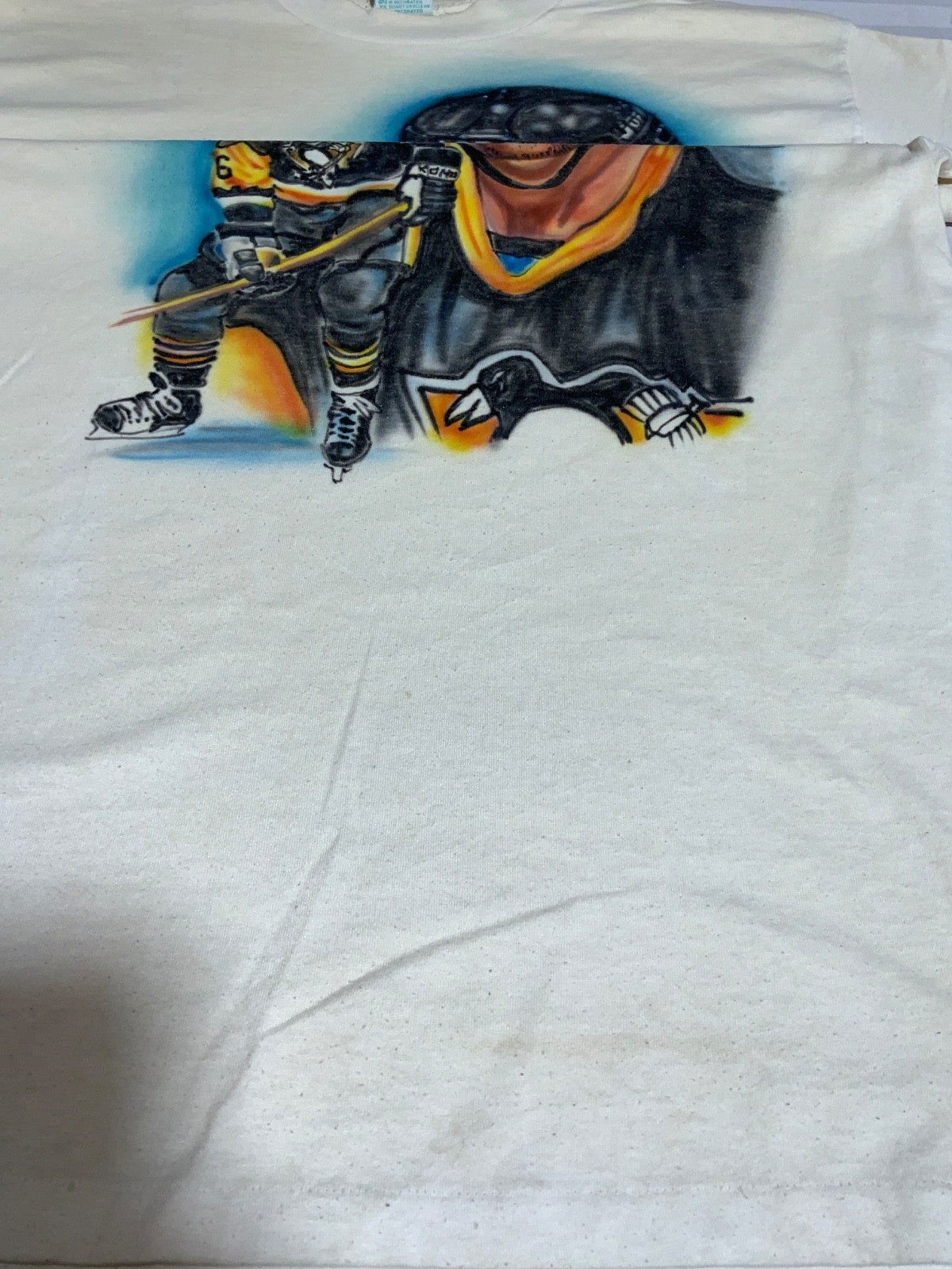 Vintage Pittsburgh Penguins T-shirt XL White Single Stitch Nhl Mario Lemieux 90s