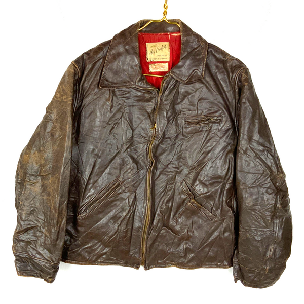 Vintage 1950s Leather Jacket Small Brown Lined Full Zip Cowhide Air Comfort