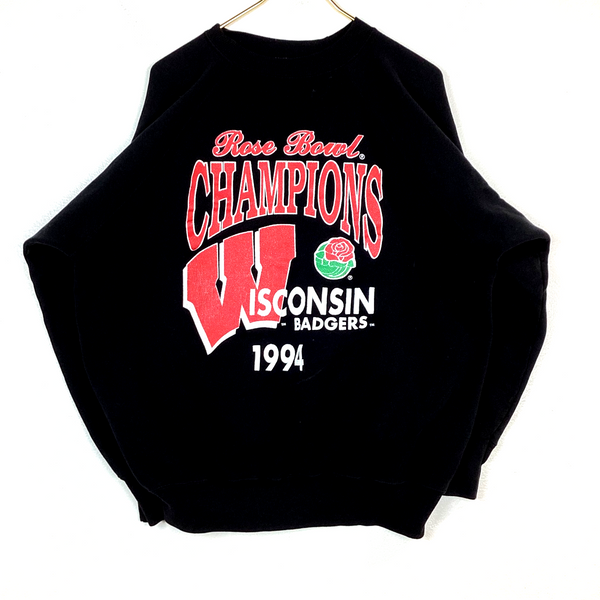 Vintage Wisconsin Badgers Sweatshirt Crewneck Size XL Black Rose Bowl Ncaa