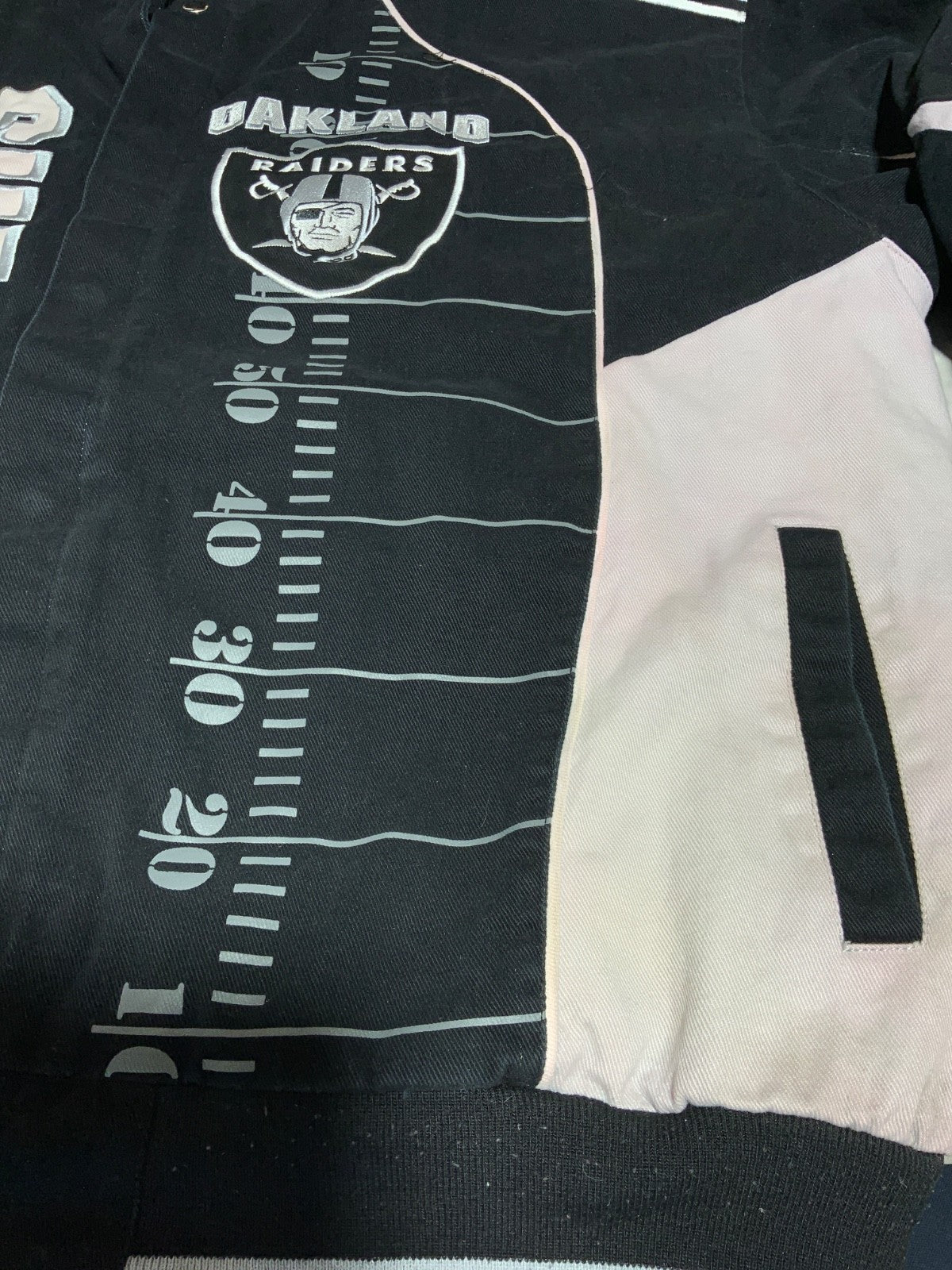 Oakland Raiders Varsity Bomber Jacket 4XL Snap Button Quilt Lined Nfl