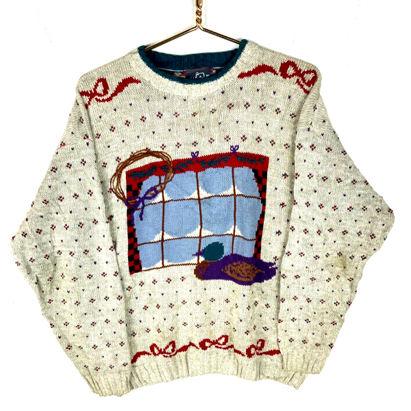 Vintage Woolrich Knit Sweater Women’s Large Beige Duck Wildlife Cottage Core 90s