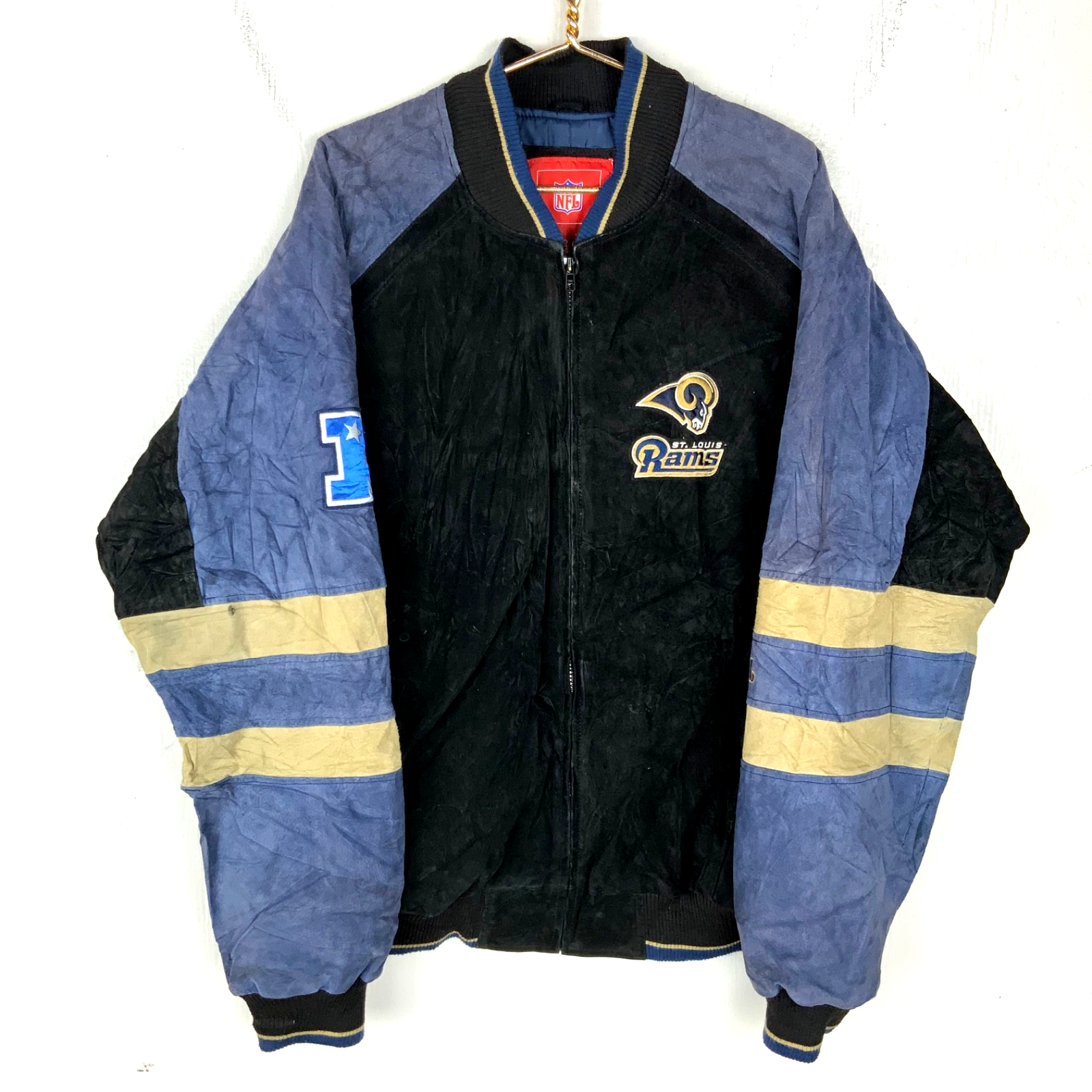 St Louis Rams Suede Leather Varsity Bomber Jacket 2XL Full Zip Nfl Football