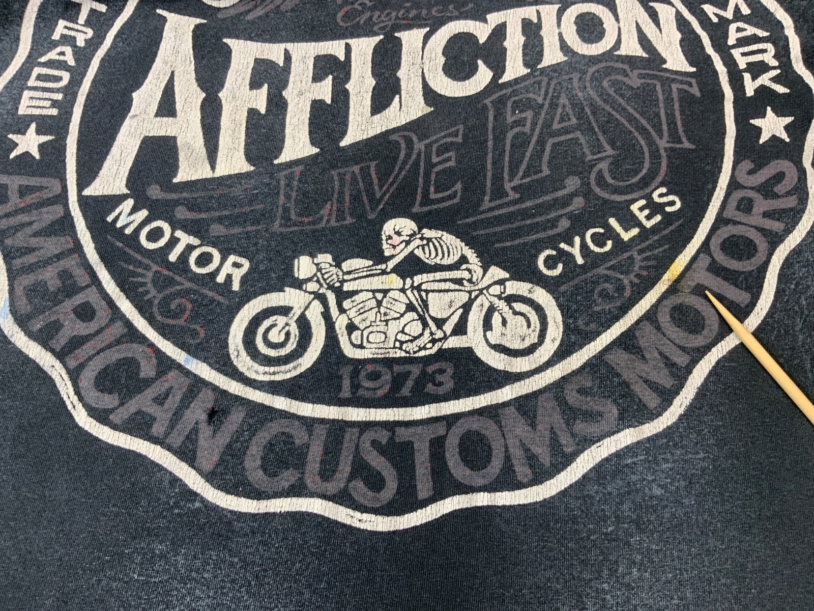 Affliction T-Shirt XL Black Double Sided Distressed Live Fast American Customs