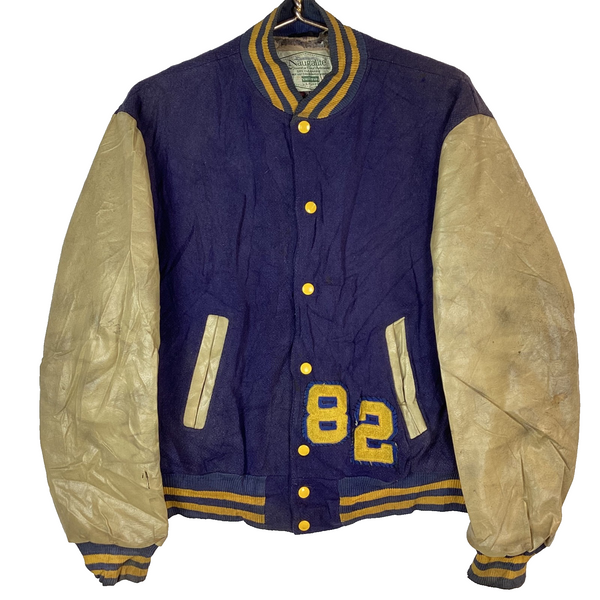 Vintage 1980s Leather Wool Varsity Jacket Medium Made Usa Joliet