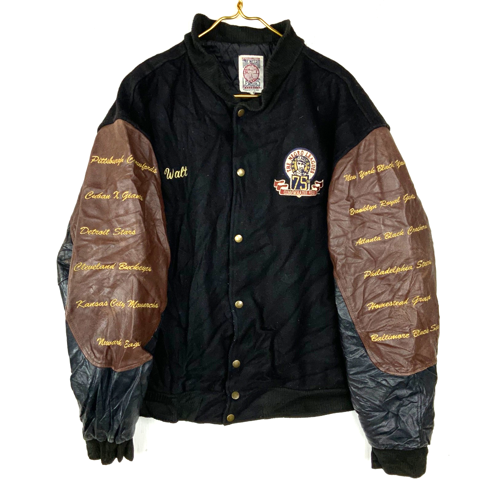 Vintage The Negro Leagues Wool Leather Bomber Jacket 2XL Snap Button 75th Year