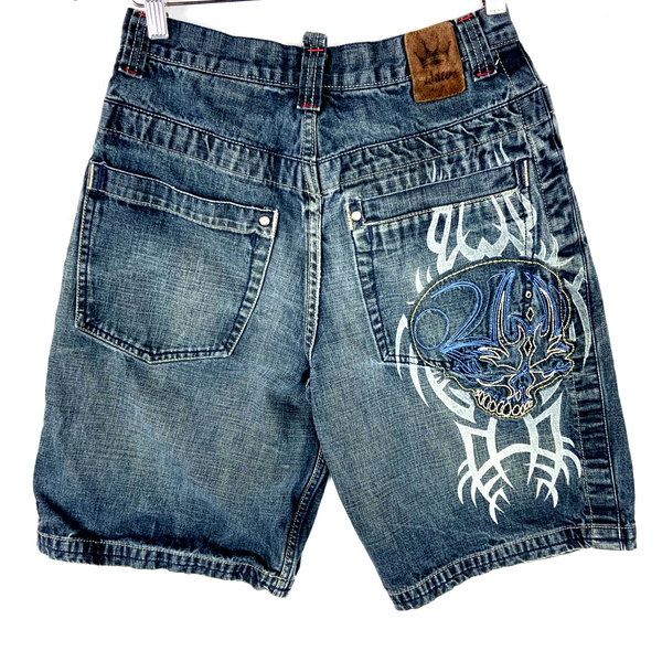 Vintage Jnco Denim Jean Shorts Boys 16 Mens 28 Blue Embroidered Y2k