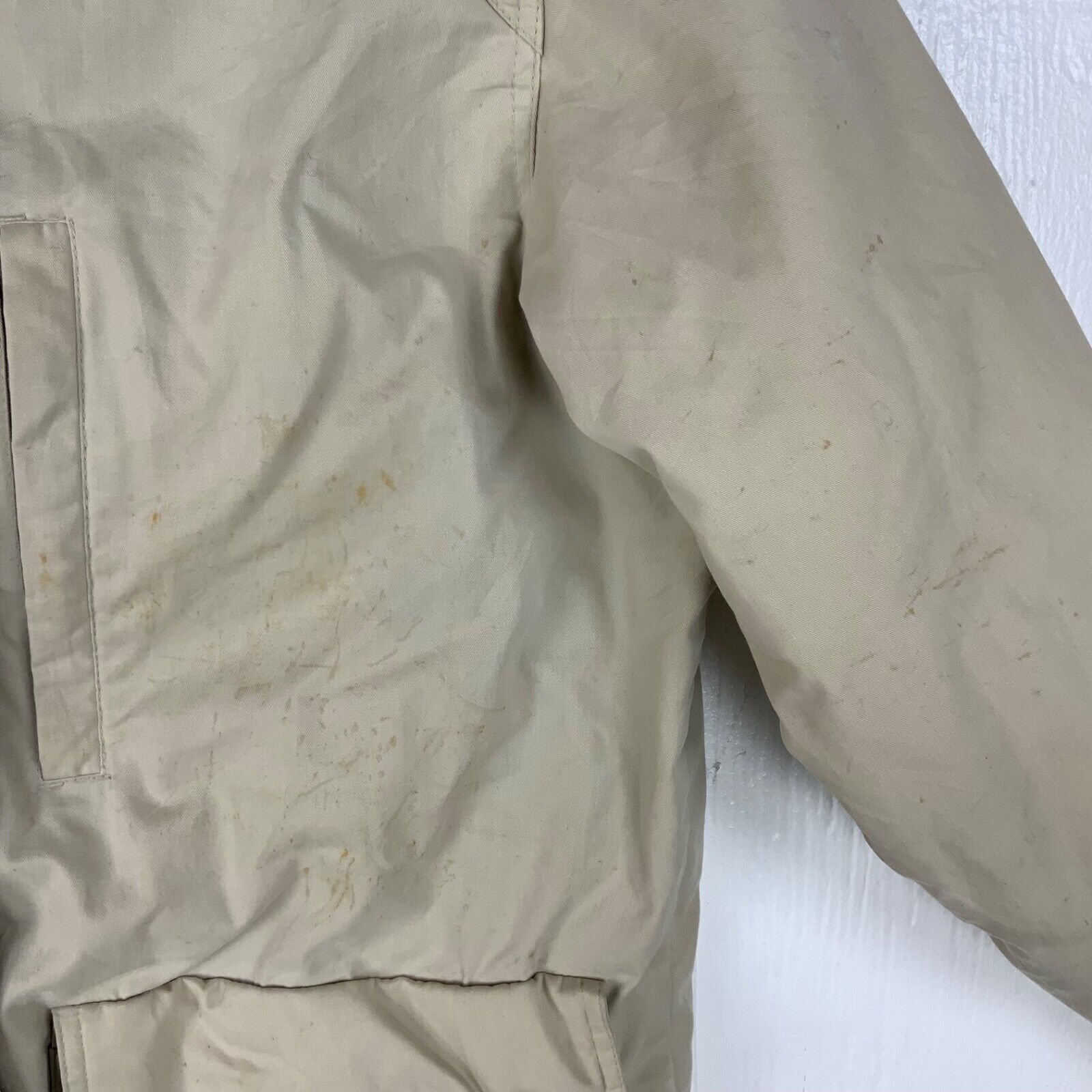 Vintage Eddie Bauer Goose Down Puffer Jacket Medium Beige Full Zip 1980s