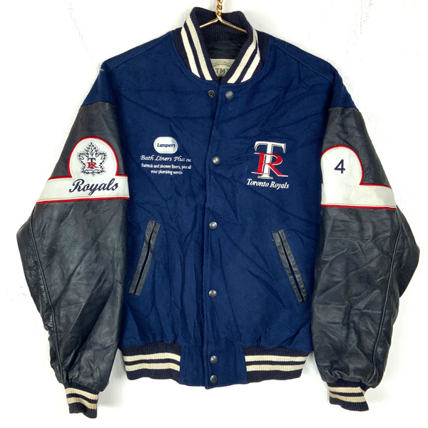 Vintage Toronto Royals Wool Leather Varsity Bomber Jacket Small Snap Button 90s