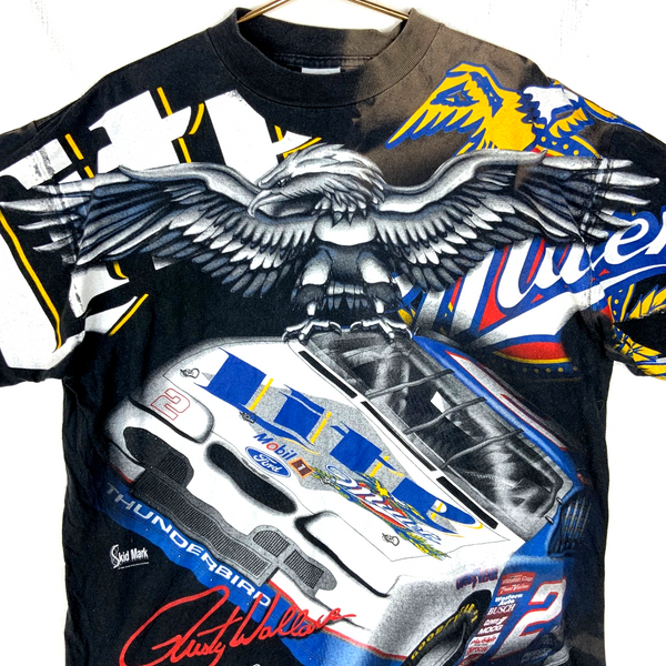 Vintage Rusty Wallace T-shirt XL Black Nascar All Over Print Miller Lite #2