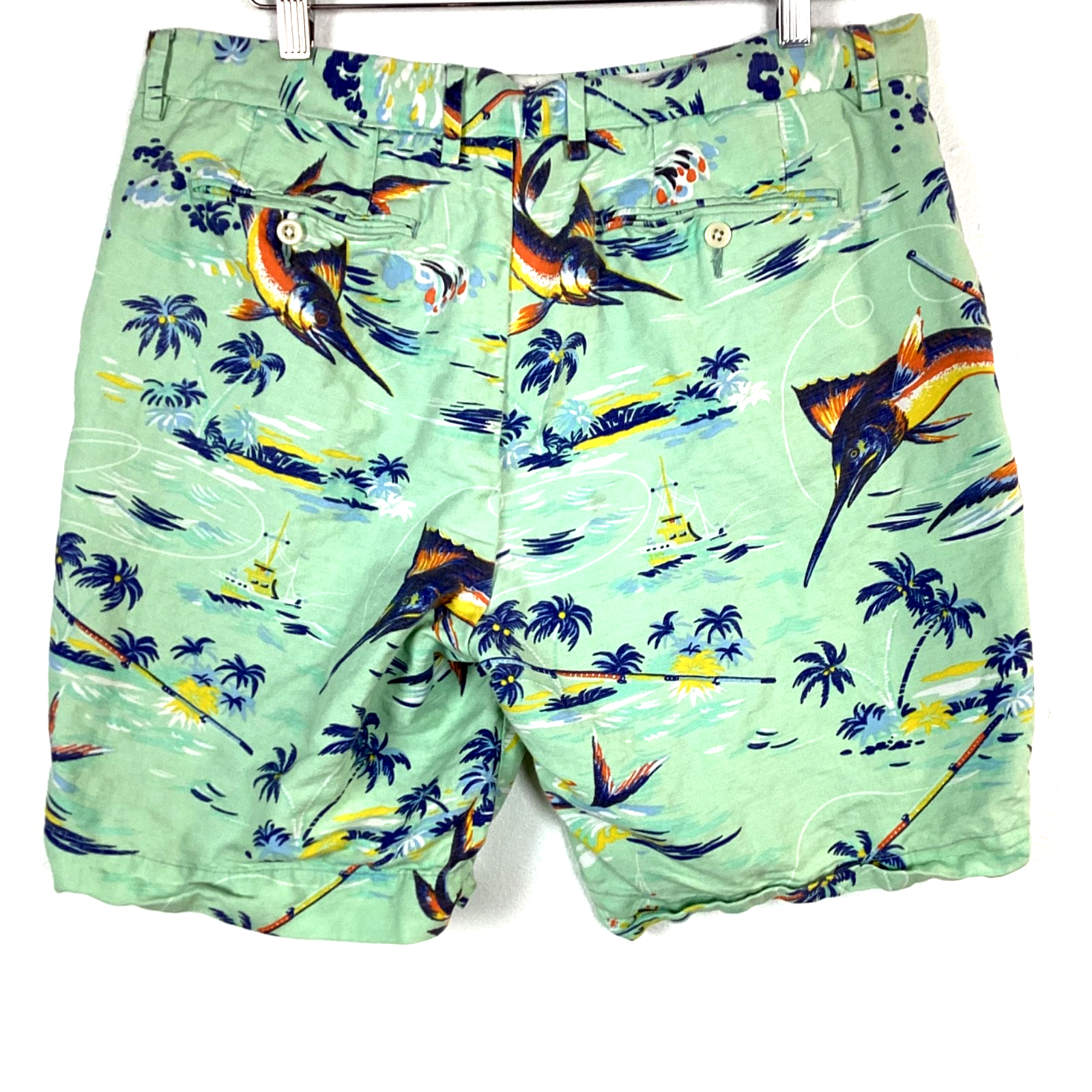 Polo Ralph Lauren Classic Fit Hawaiian Shorts Size 34 Green Sailfish Print