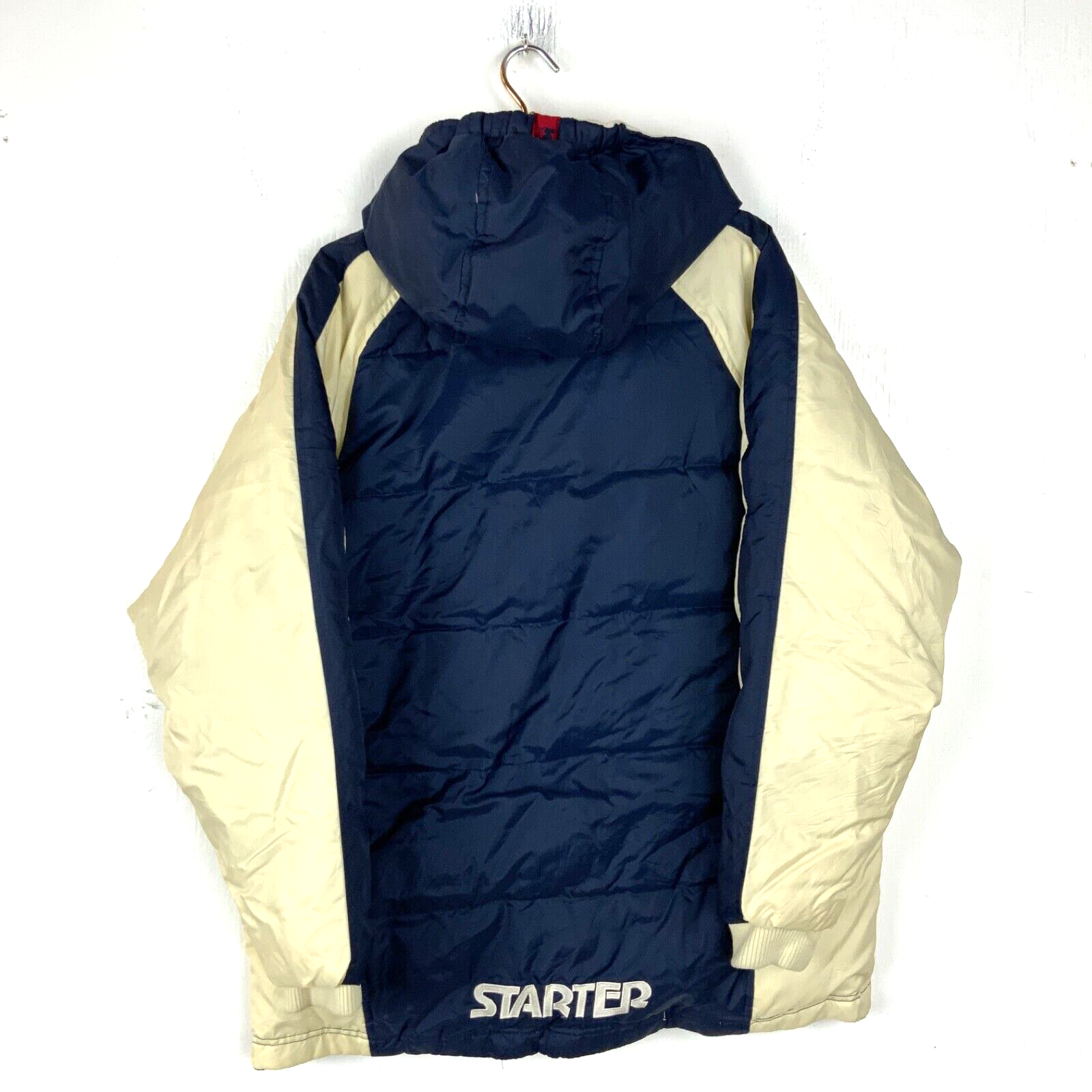 Vintage Starter Insulated Puffer Jacket Large Blue Fleece Lined Reversible 90s