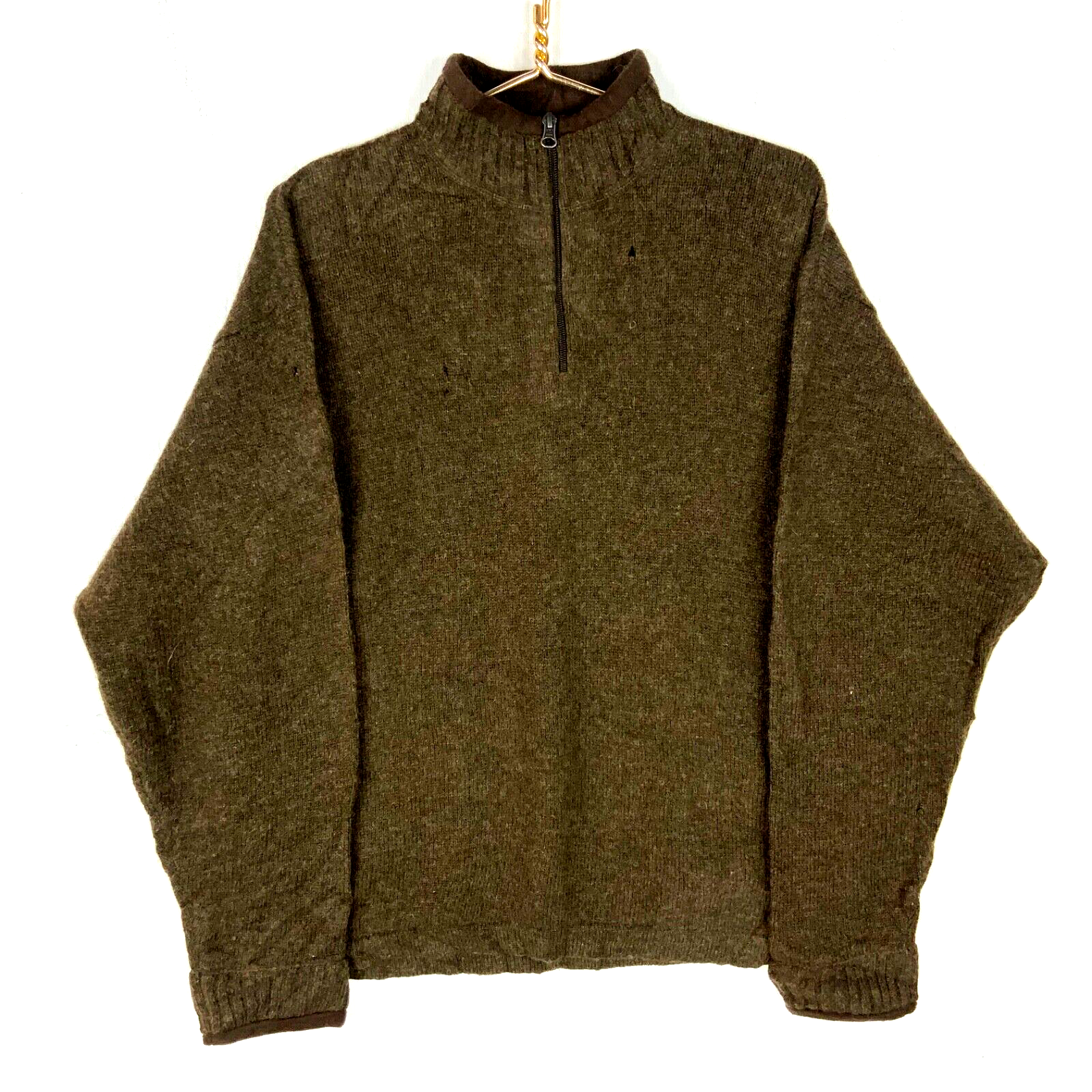 Vintage Woolrich Knit Wool Sweater XL Brown 1/4 Zip 90s