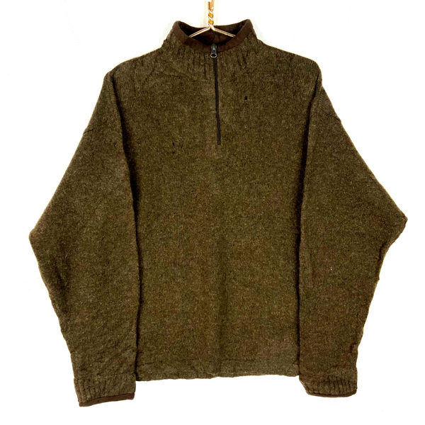 Vintage Woolrich Knit Wool Sweater XL Brown 1/4 Zip 90s