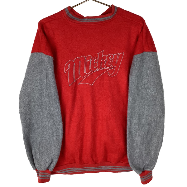 Vintage Mickey Mouse Fleece Sweater Jacket Sweater Medium Script 90s Red Disney
