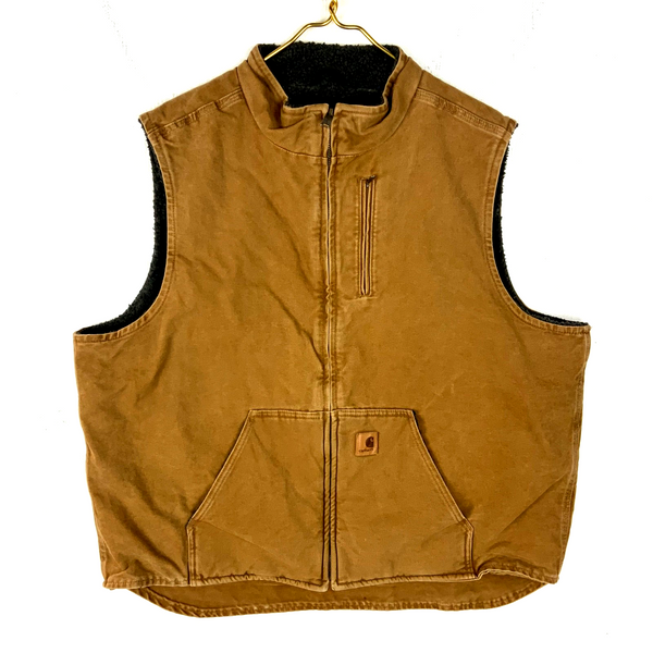 Carhartt Duck Vest 2XL Tall Brown Full Zip Sherpa Lined Workwear