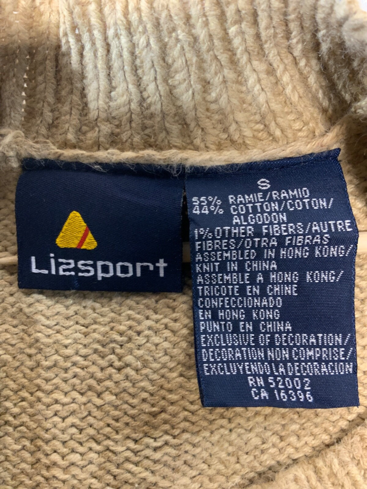 Vintage Tapestry Knit Sweater Women’s Small Beaded Aztec Cowboy Western 90s Tan
