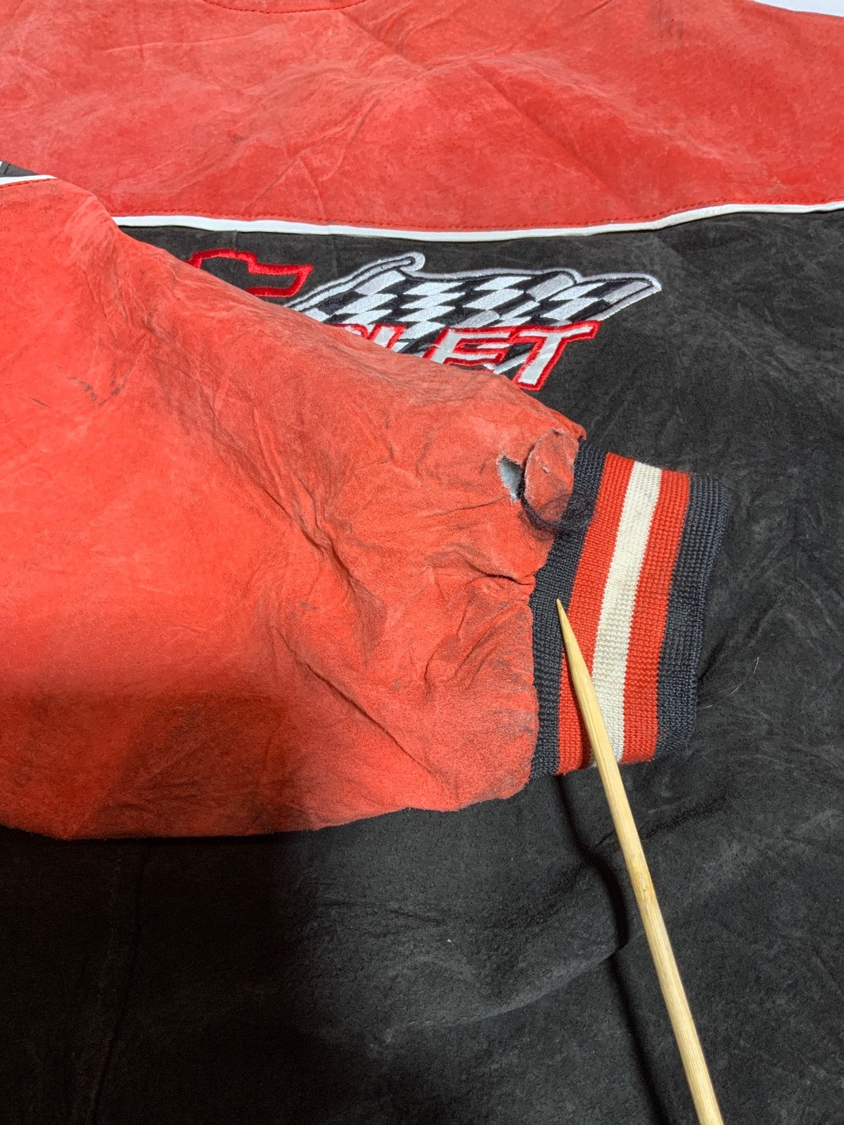 Vintage Chevrolet Racing Nascar Suede Leather Bomber Jacket Medium Black