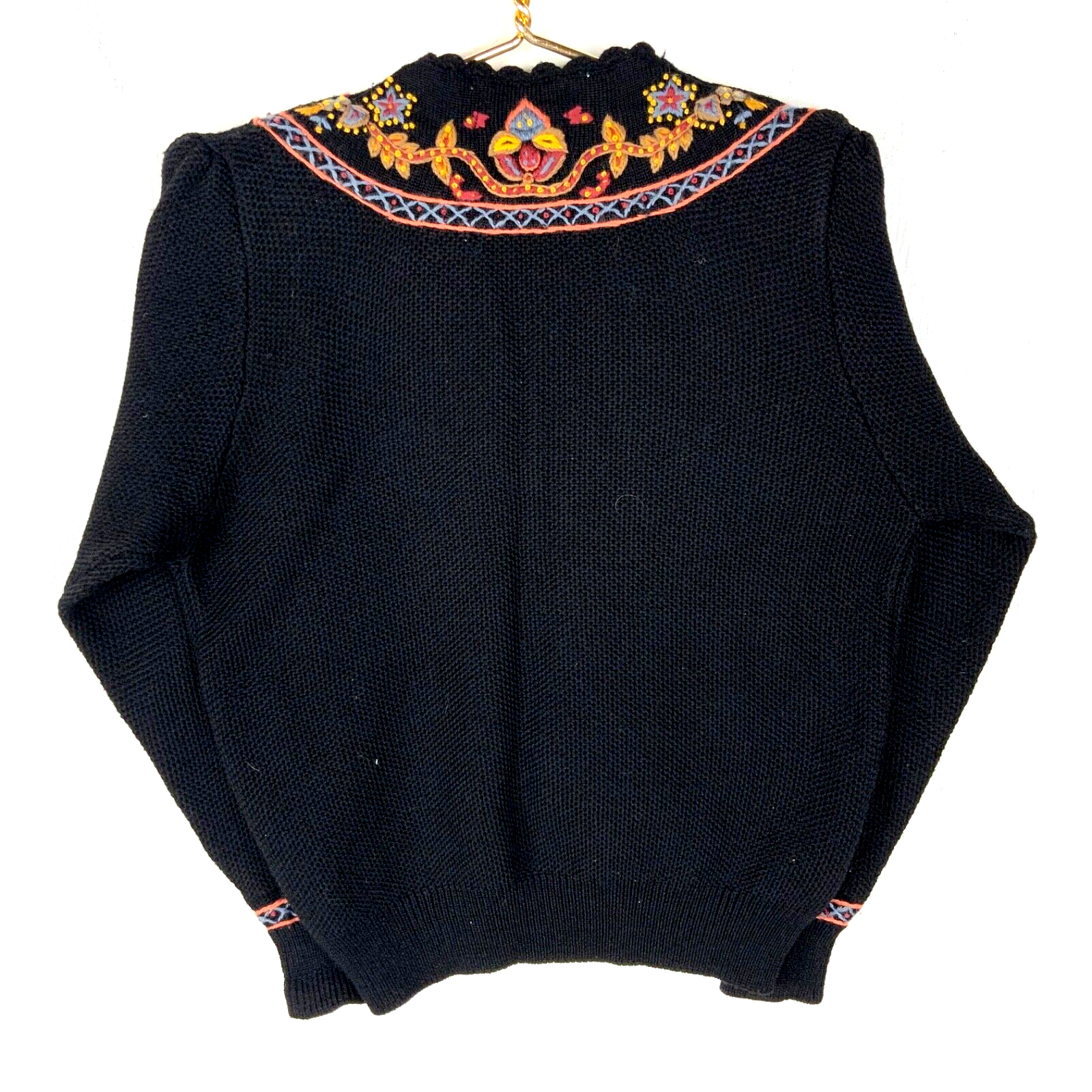 Vintage Herman Geist Hand Knit Sweater Women’s Large Black Cardigan 90s