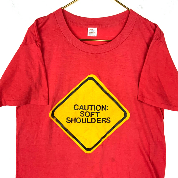 Vintage Caution Soft Shoulders T-Shirt XL Red Made Usa Single Stitch 80s