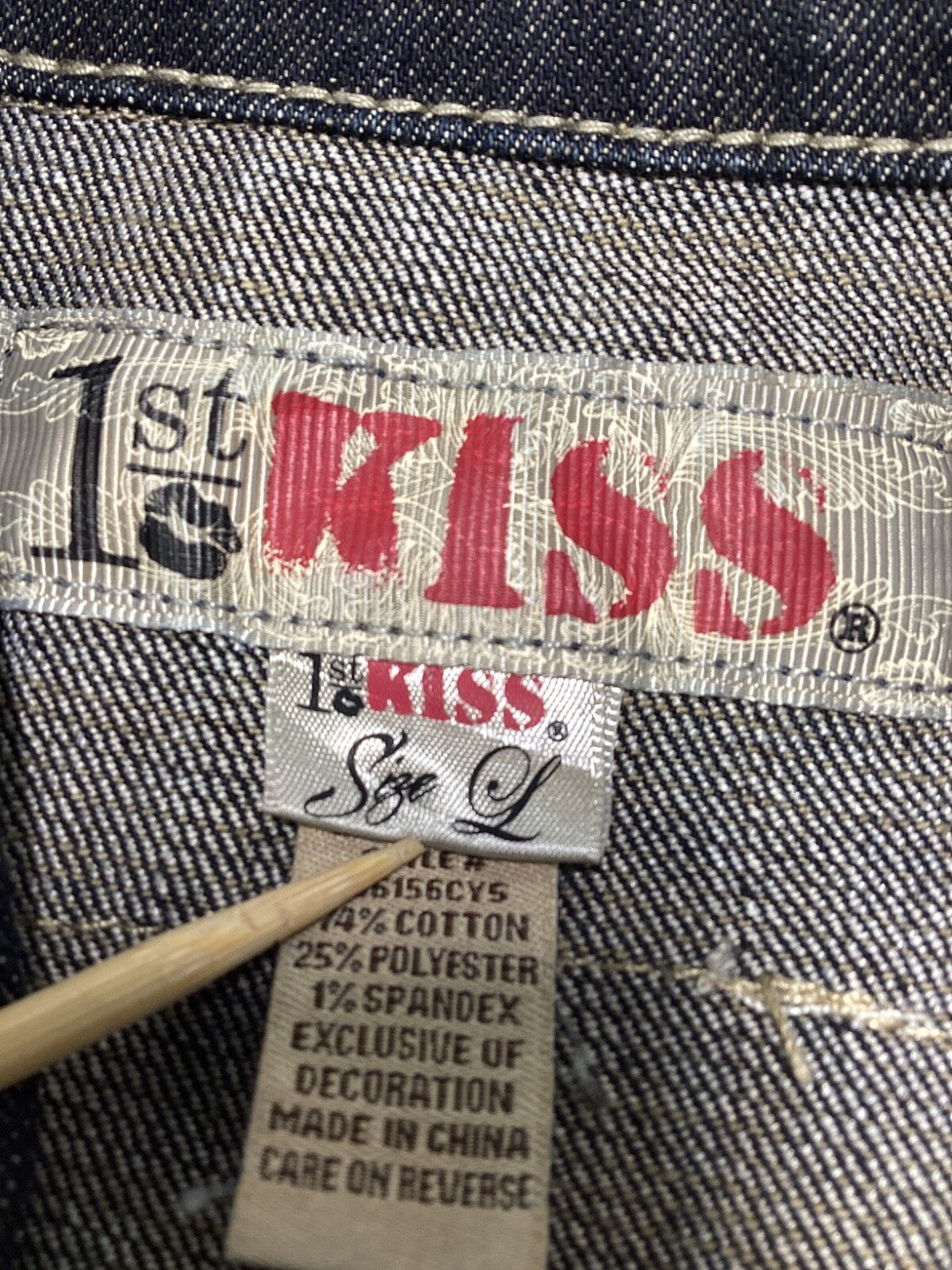 1st Kiss Women's Denim Jean Jacket Size Large Black Crochet Skull Lace