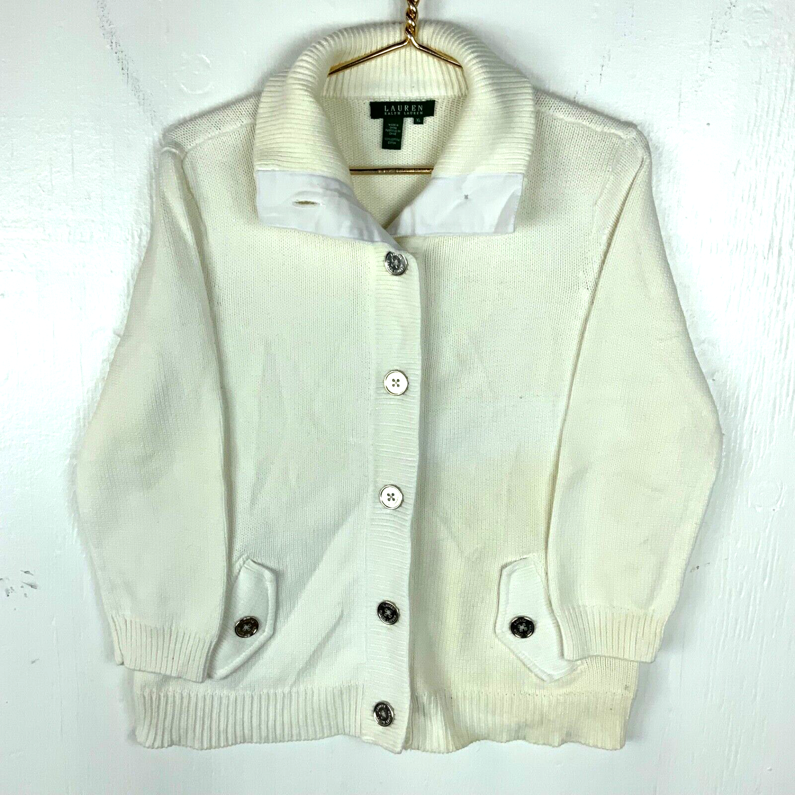 Vintage Lauren Ralph Lauren Knit Cardigan Sweater Women’s XL White