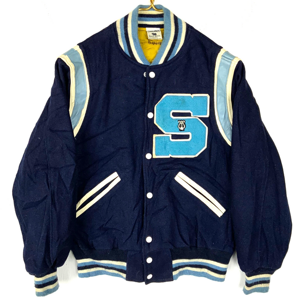 Vintage Kaye Bros Wool Leather Varsity Jacket Medium Snap Button Custom Made 80s