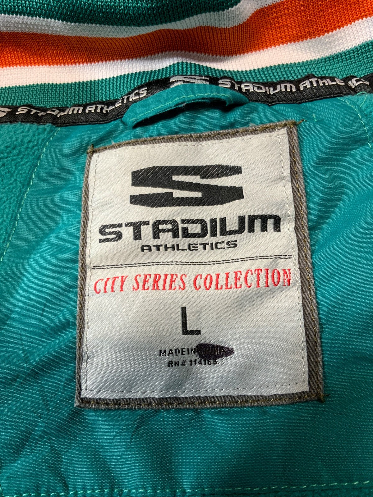 Vintage Miami Dolphins Stadium Track Jacket Large Full Zip Fleece Lined Nfl