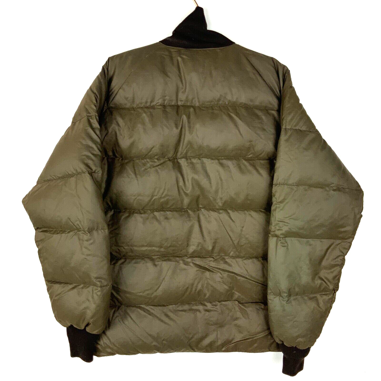Vintage 1980s Down Puffer Bomber Jacket Large Brown Full Zip Distressed
