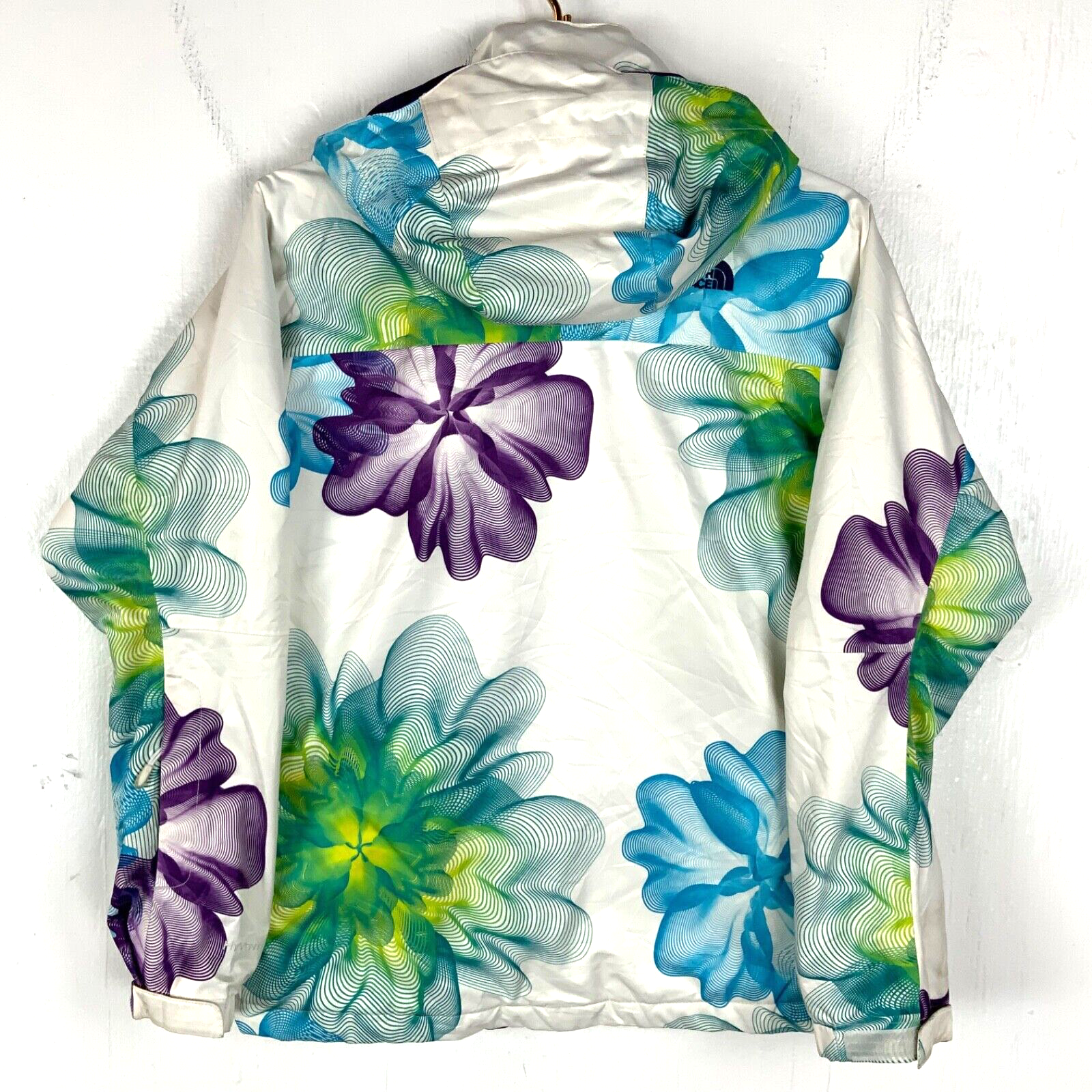 The North Face Womens Light Puffer Jacket Small White Full Zip Floral Hooded