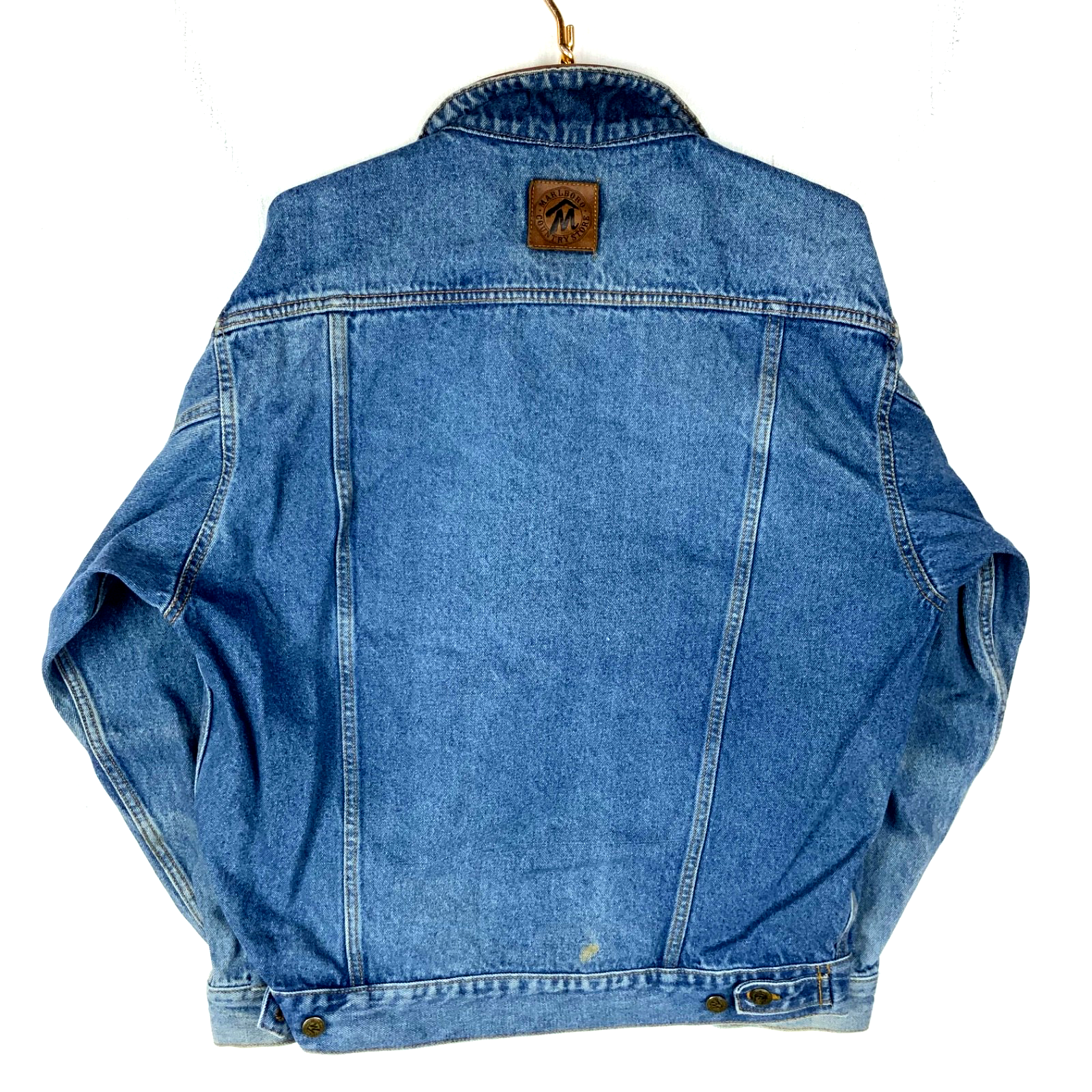 Vintage Marlboro Country Store Denim Jean Jacket Large Blue Medium Wash 90s