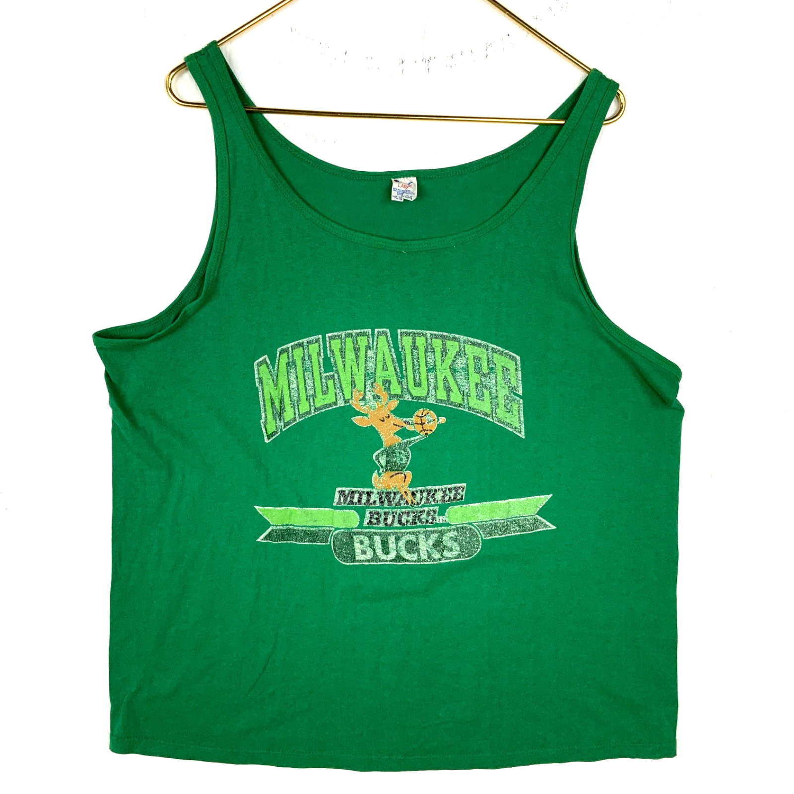Vintage Milwaukee Bucks Champion Tank Top Large Green Made Usa Nba 1980s