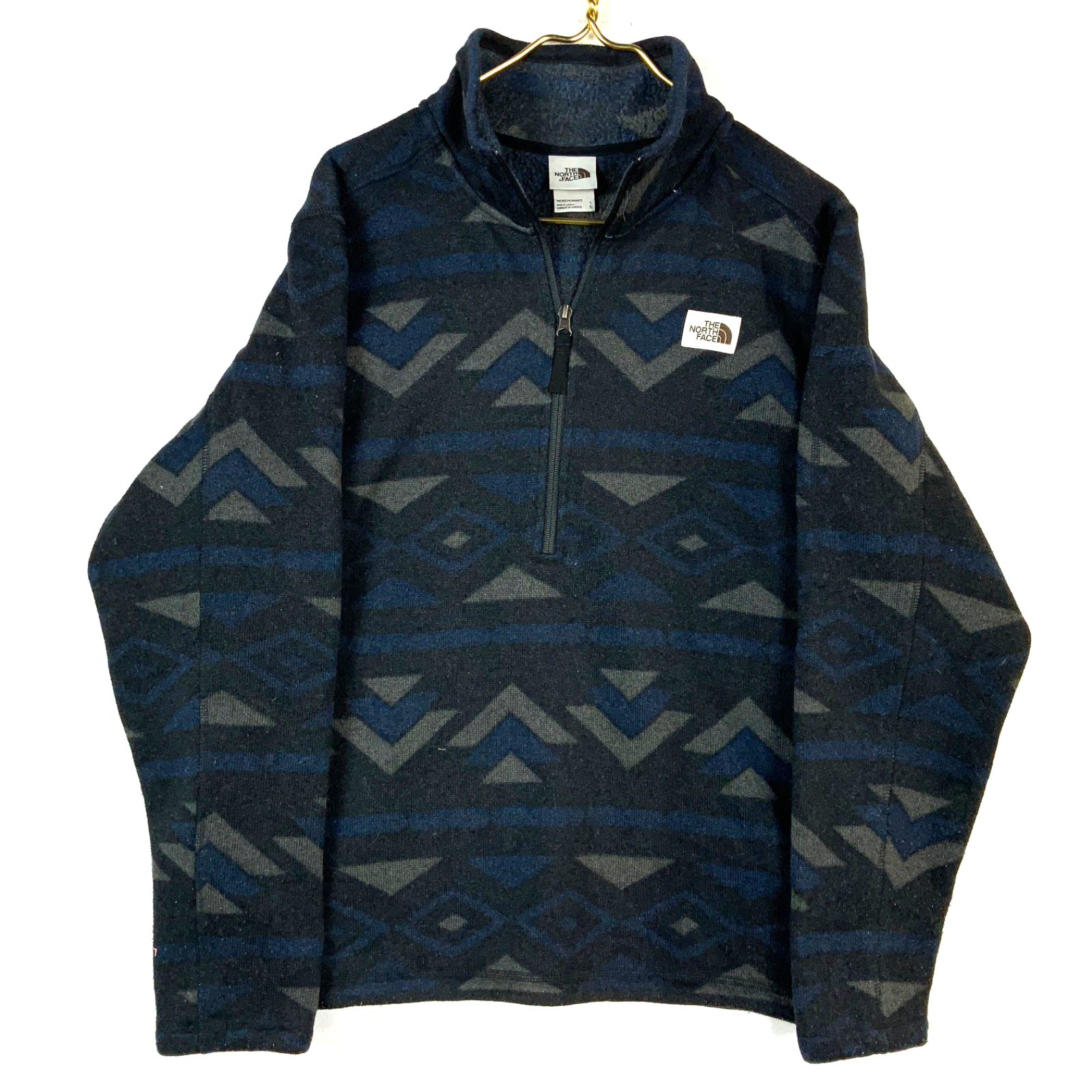 The North Face Fleece Sweater Jacket Large Black Half Zip Argyle