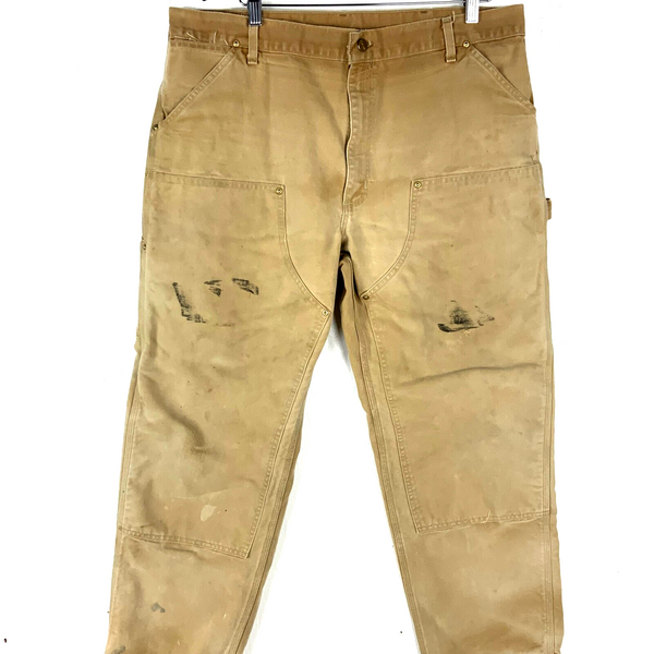 Vintage Carhartt Double Knee Dungaree Canvas Workwear Pants Size 40x32 Brown