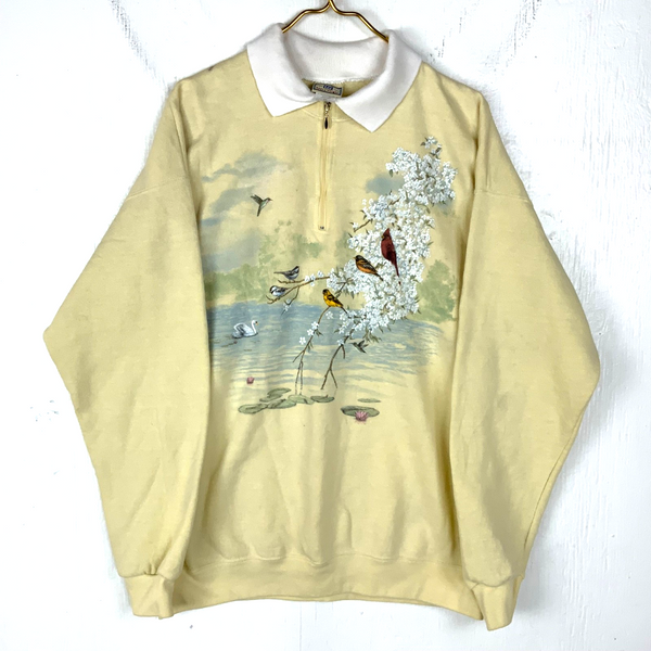 Vintage Wildlife Sweatshirt Collared Size XL Yellow 1/4 Zip