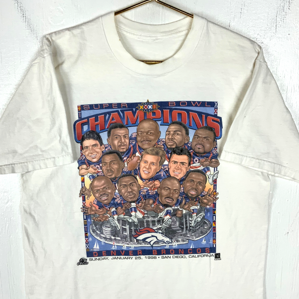 Vintage Denver Broncos Super Bowl Champs T-Shirt Large White Nfl Double Sided