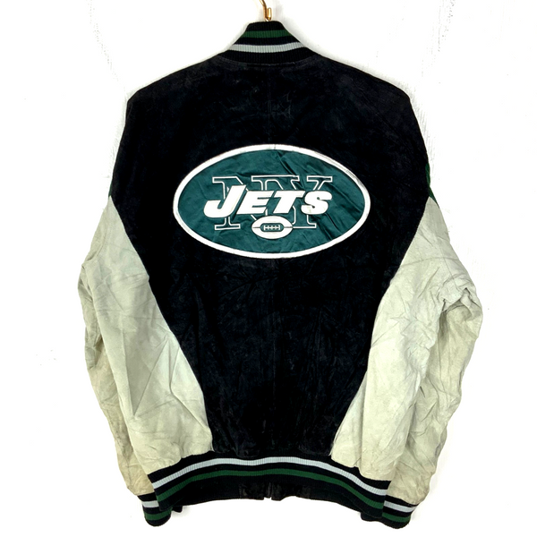 New York Jets Suede Leather Varsity Bomber Jacket Large Full Zip