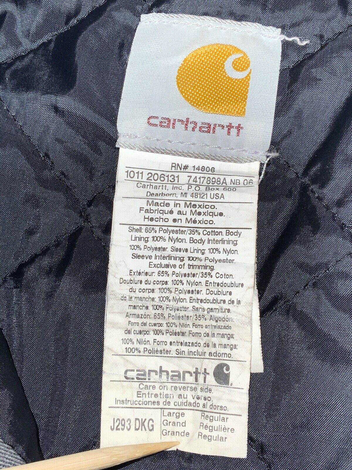 Carhartt Jacket Size Large Gray Full Zip Active Lined Work Wear J293 DKG