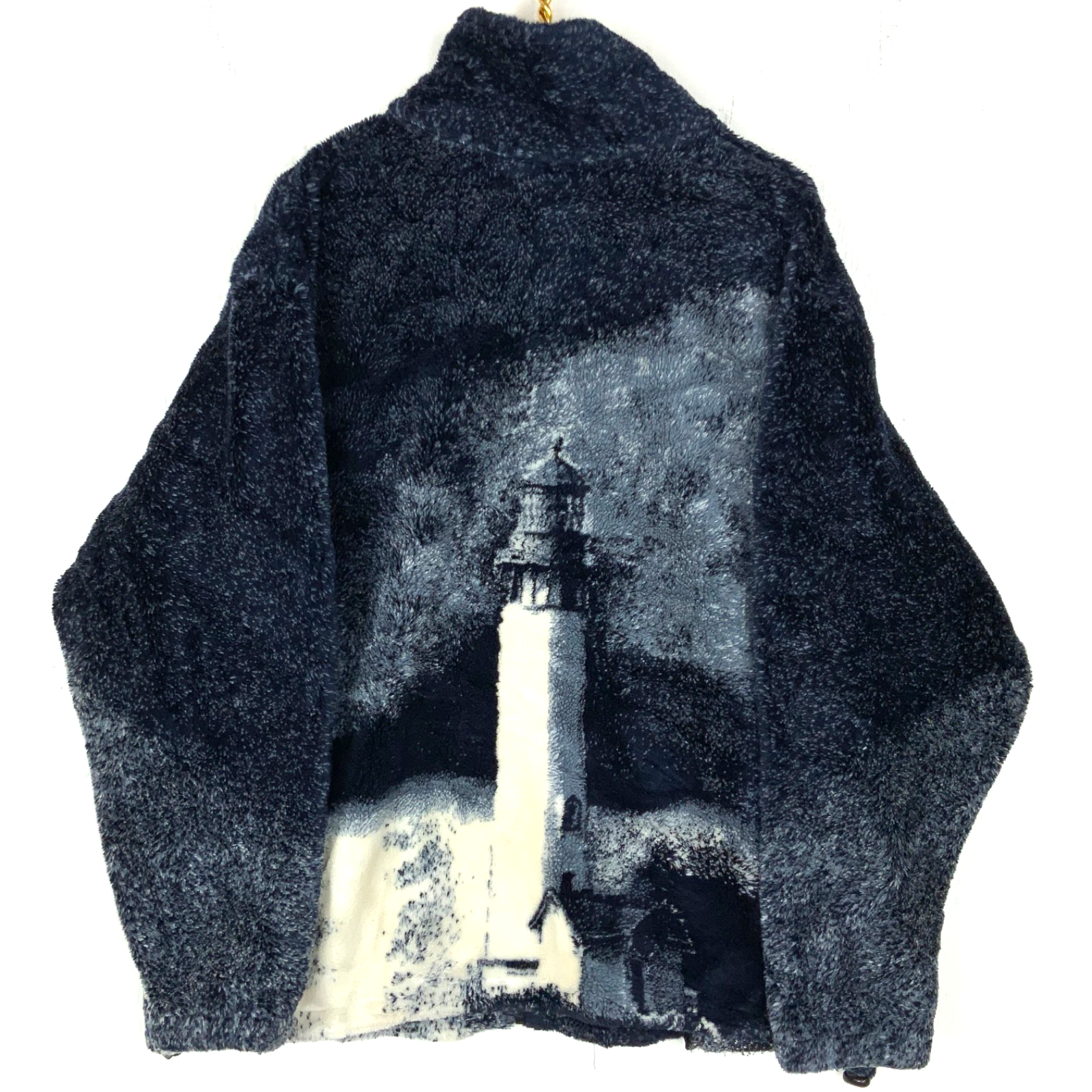 Vintage Light House Fleece Sweater Jacket XL Blue Full Zip Adventure Pass 90s
