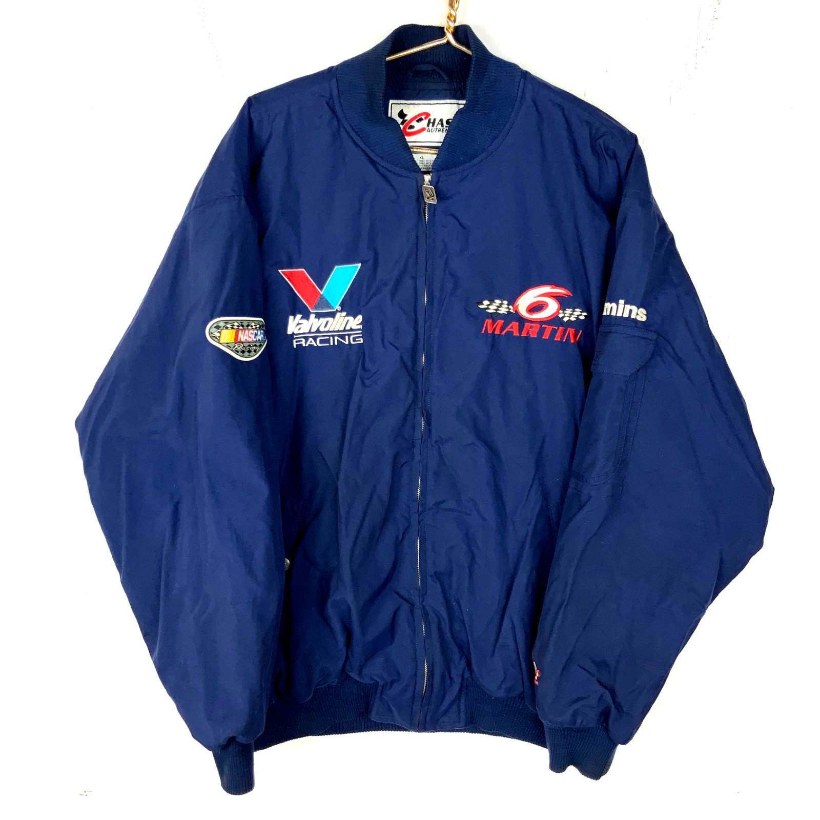 Vintage Mark Martin Chase Bomber Jacket XL Blue Nascar Full Zip 90s