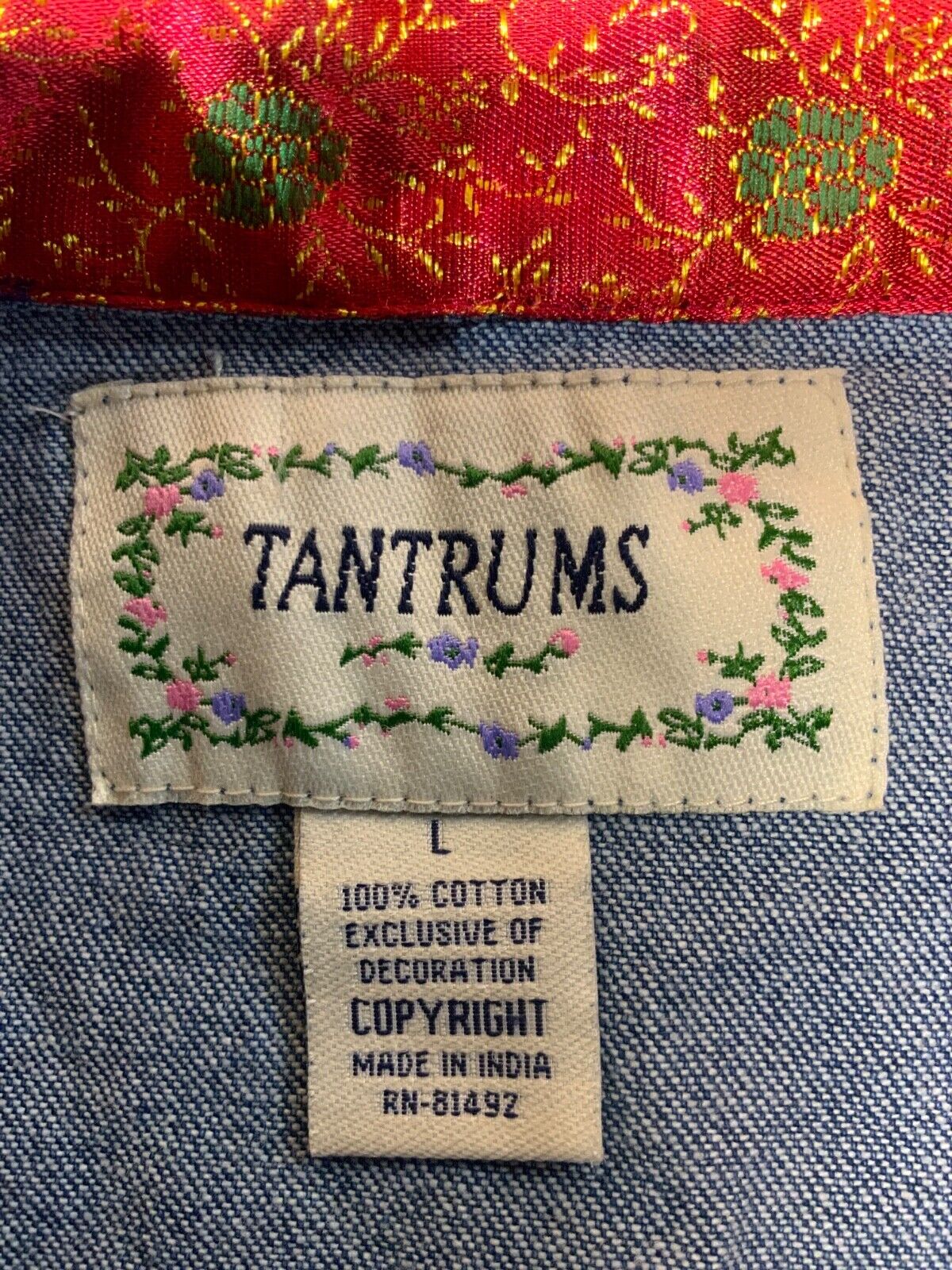 Vintage Women's Denim Shirt Jacket Large Medium Wash Cats Embroidered 90s