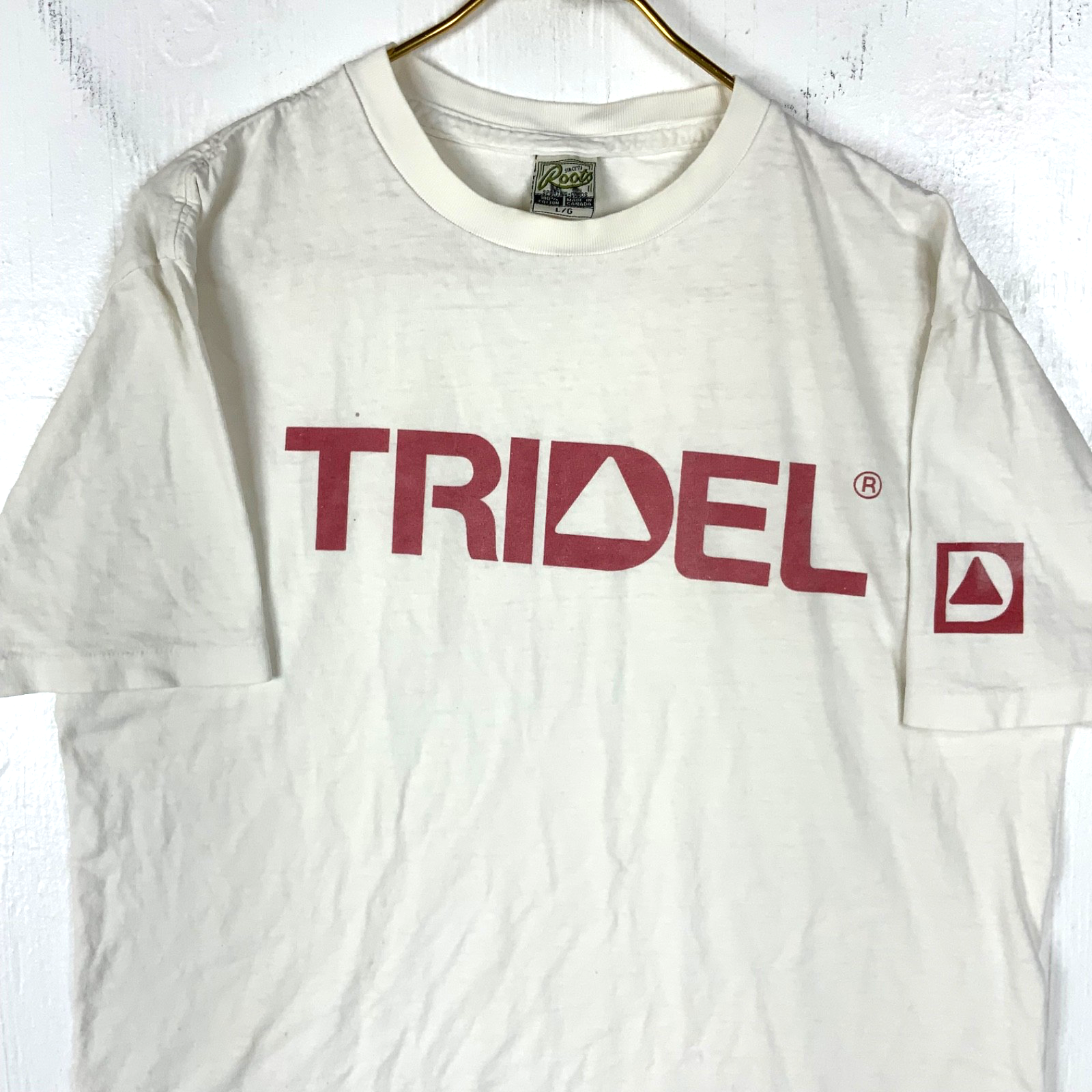 Vintage Tridel Roots T-Shirt Large White Made In Canada Single Stitch 90s