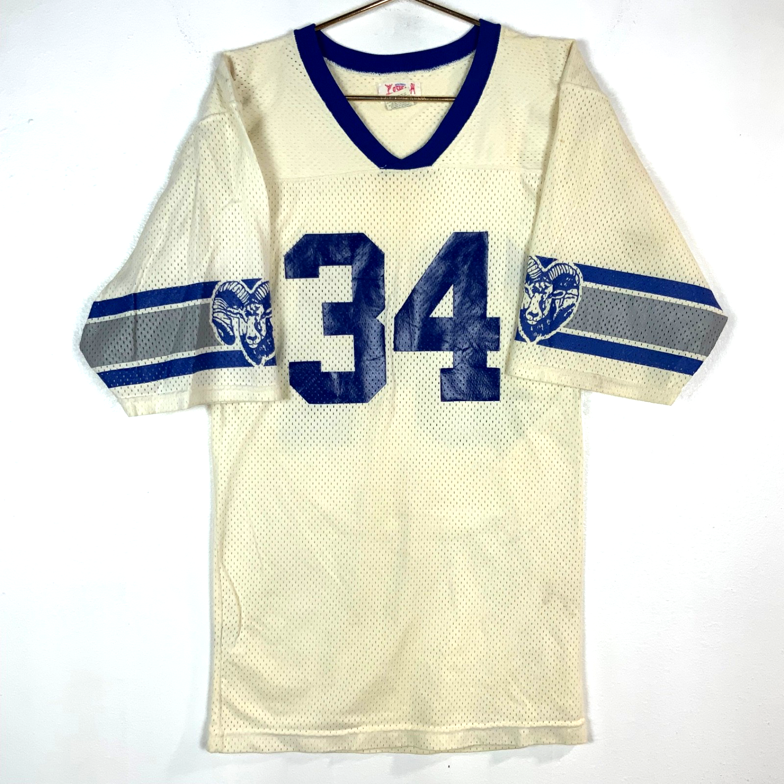Vintage 1980s Football Jersey Small #34 White Made In Usa Mesh