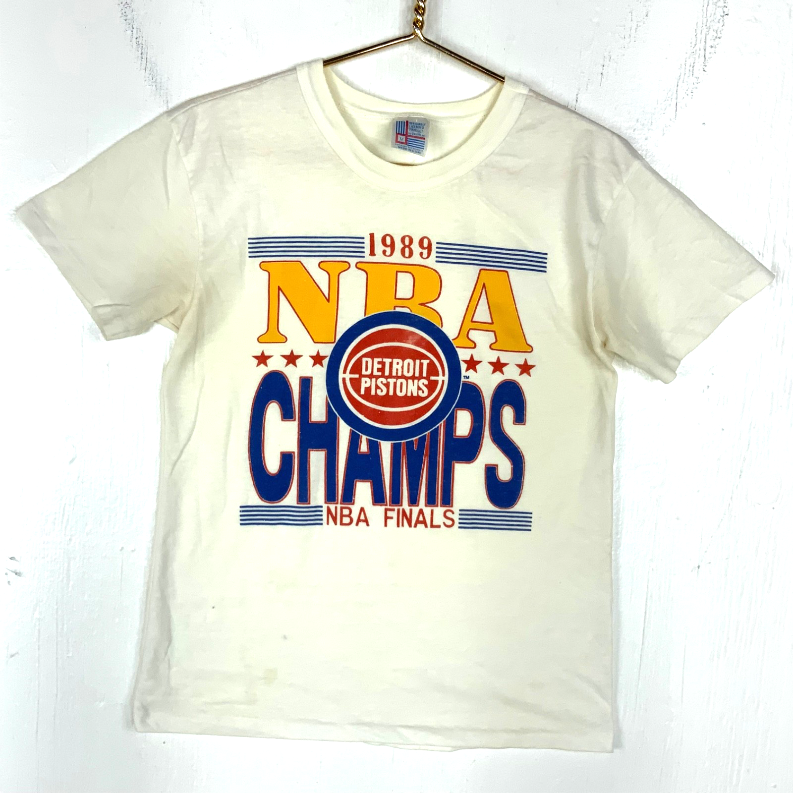 Vintage Detroit Pistons T-shirt Medium White Single Stitch 1989 Nba Champs 80s