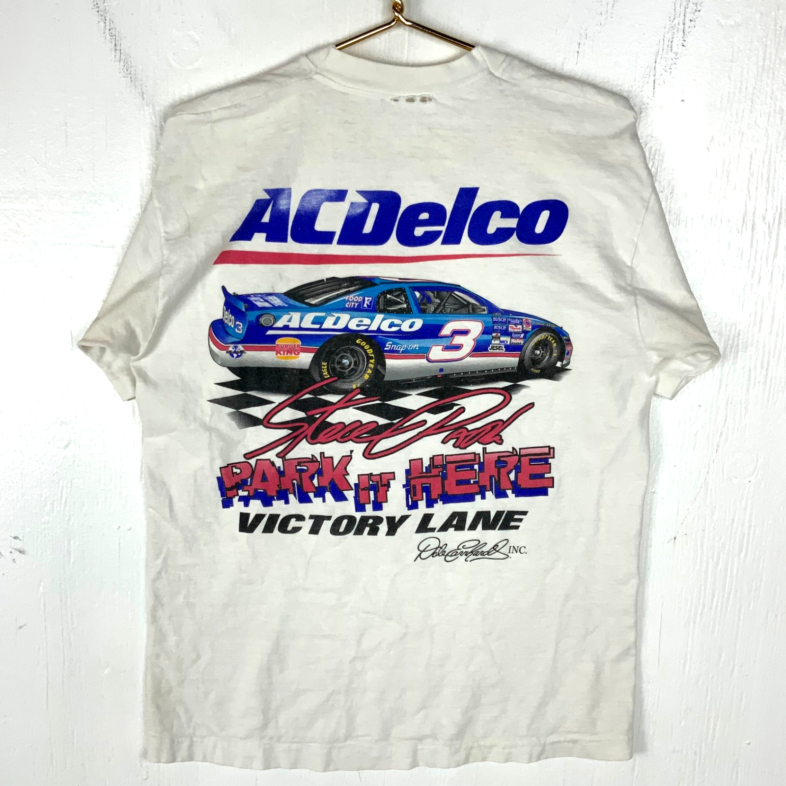 Vintage Nascar T-shirt Large White Single Stitch Double Sided Steve Park 90s