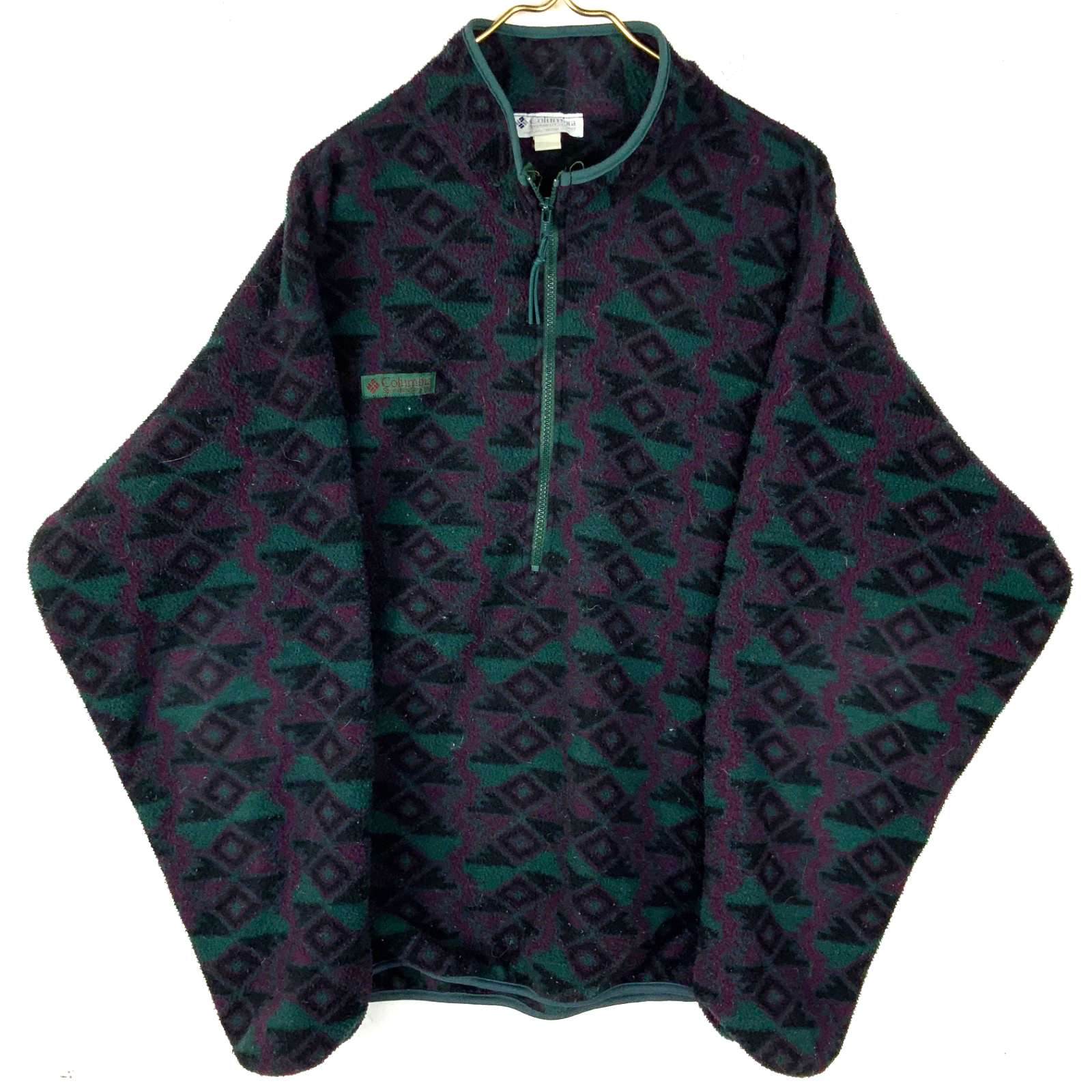 Vintage Columbia Fleece Sweater Jacket XL Purple 1/2 Zip Patterned Made Usa 90s