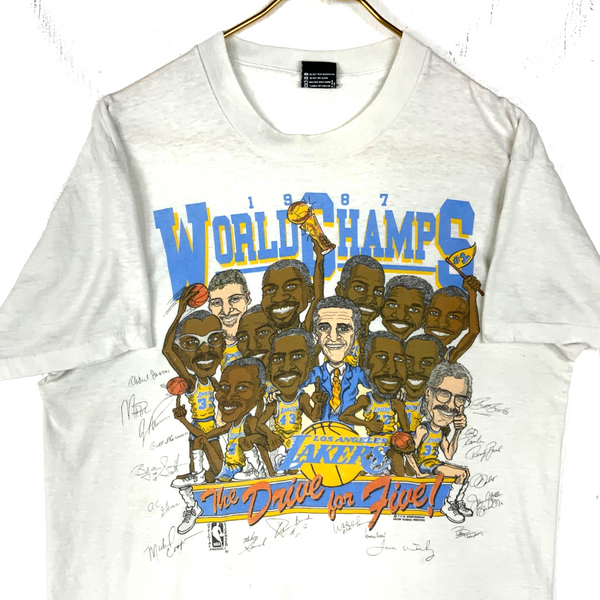 Vintage Los Angeles Lakers Caricature T-Shirt Large White 1987 Nba Champs 80s