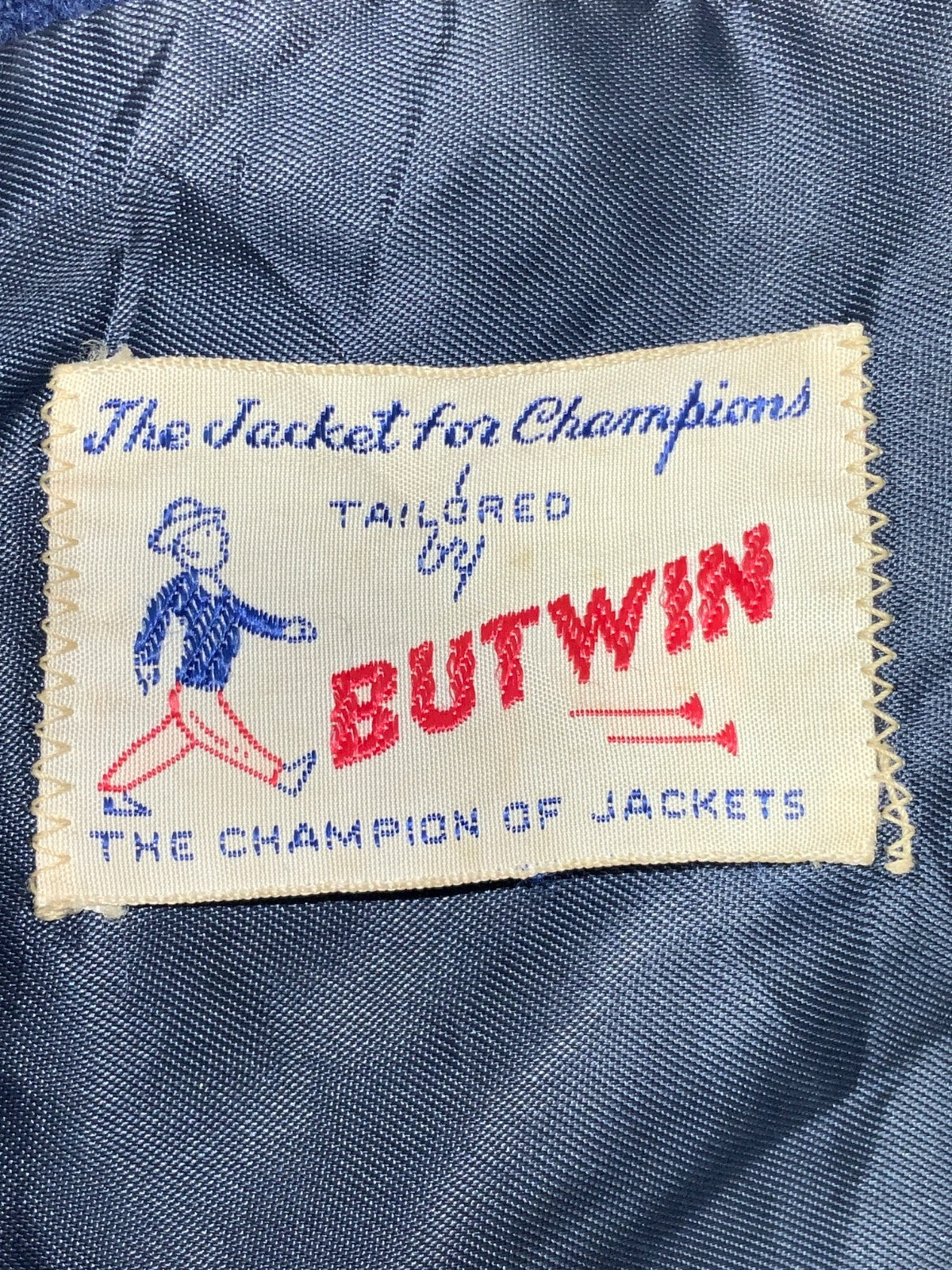 Vintage 1970s Butwin Wool Leather Jacket Large Blue Snap Button Varsity Bomber