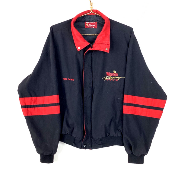 Vintage Winston Racing Team Jacket Size Large Black Full Zip Made In Usa Nascar