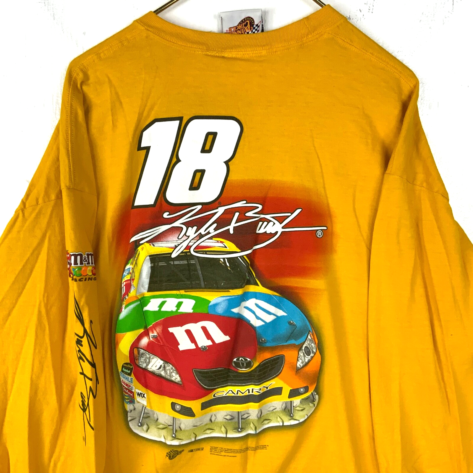 Y2K Nascar T-shirt 2XL Yellow Long Sleeve Joe Gibbs Racing M&m Kyle Busch
